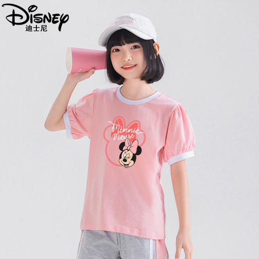 H58迪士尼女童短袖夏季薄款2025新款洋气儿童泡泡袖女大童打底衫 商品图4