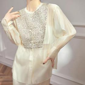 重工轻奢亮片拼接开衫（圆领）A023223-1（下单3-7天发货）