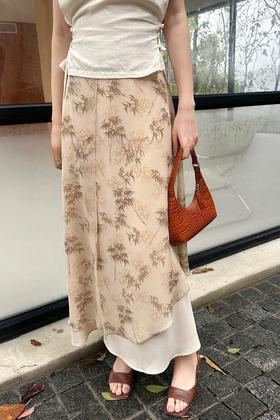 Le Malene 新中式竹叶印花半裙 20287