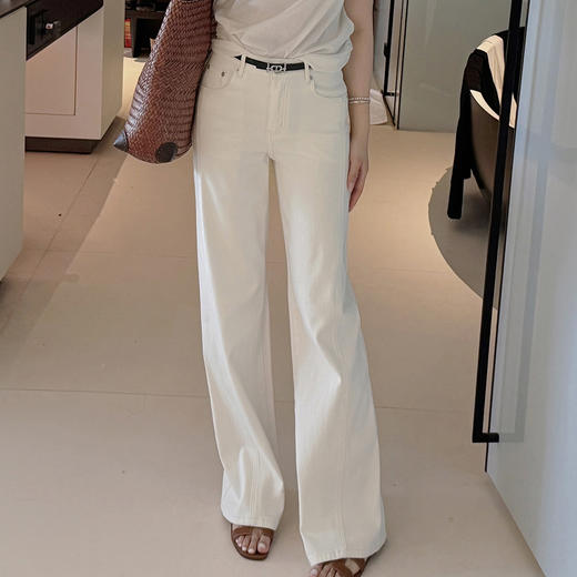 极薄夏日软糯Q弹侧缝高腰阔 腿直筒老钱白牛仔裤 商品图0