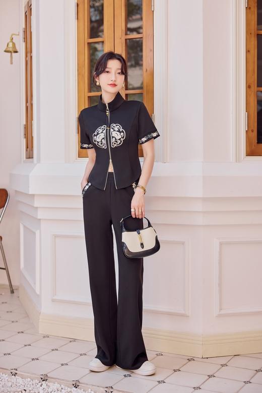 Le Malene 黑色新中式刺绣外套长裤套装 20294 商品图0
