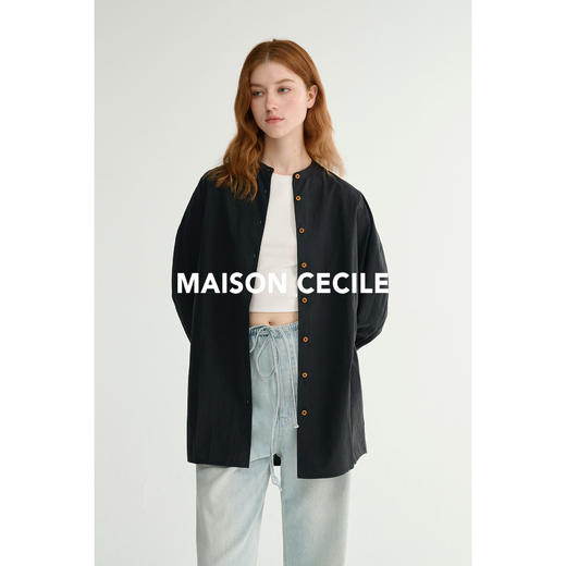 MAISON CECILE三色/彩色扣子弧形袖圆领简约基础款廓形衬衫 商品图3