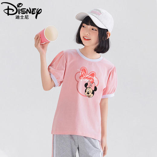 H58迪士尼女童短袖夏季薄款2025新款洋气儿童泡泡袖女大童打底衫 商品图2