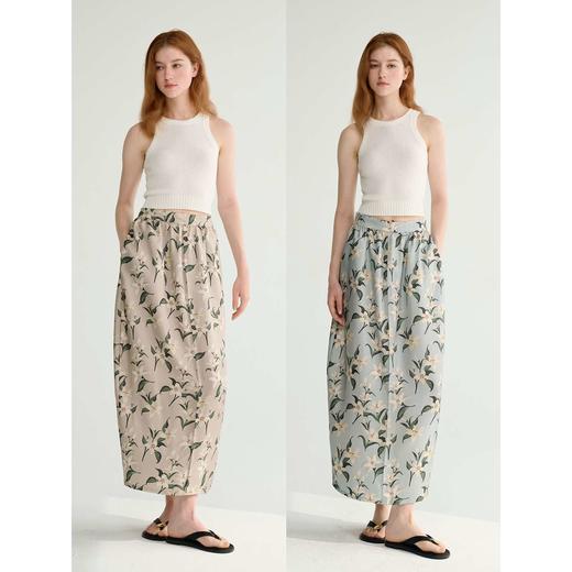 MAISON CECILE设计师印花/桑蚕丝优雅手绘百合蓬松立体感花苞半裙 商品图0