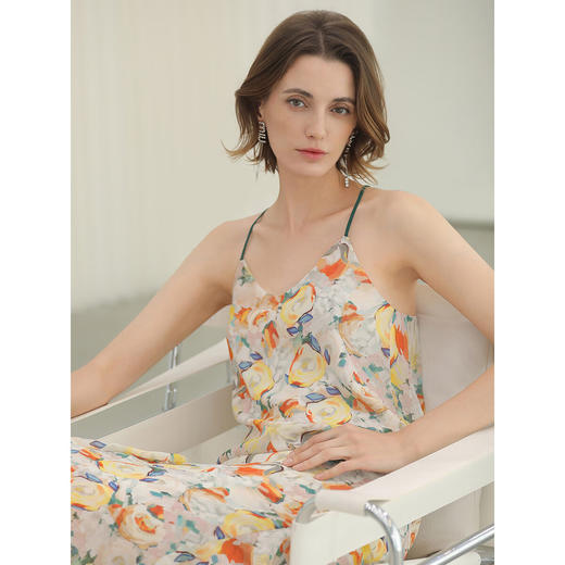 COCOBELLA灵动荷叶边亮彩花卉连衣裙夏飘逸鱼尾吊带裙FR3092 商品图1