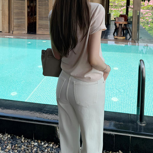 极薄夏日软糯Q弹侧缝高腰阔 腿直筒老钱白牛仔裤 商品图6