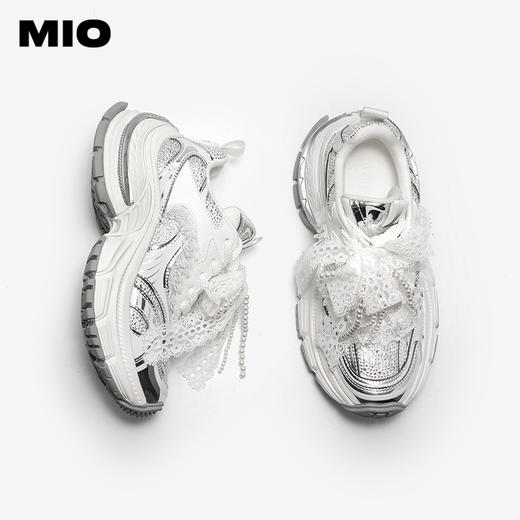 MIO米奥老爹鞋女蕾丝珍珠水钻芭蕾厚底休闲运动鞋M254586355 商品图3