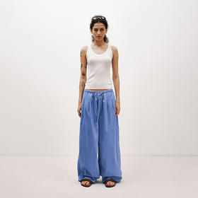 NUTH法工蓝抽绳松紧腰宽松阔腿休闲裤女（发货时间同步淘宝）