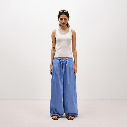 NUTH法工蓝抽绳松紧腰宽松阔腿休闲裤女（发货时间同步淘宝） 商品图0