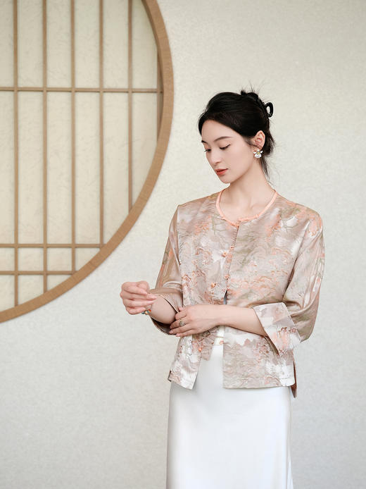 盛唐婧 |真丝宋锦花罗对襟上衣 商品图0