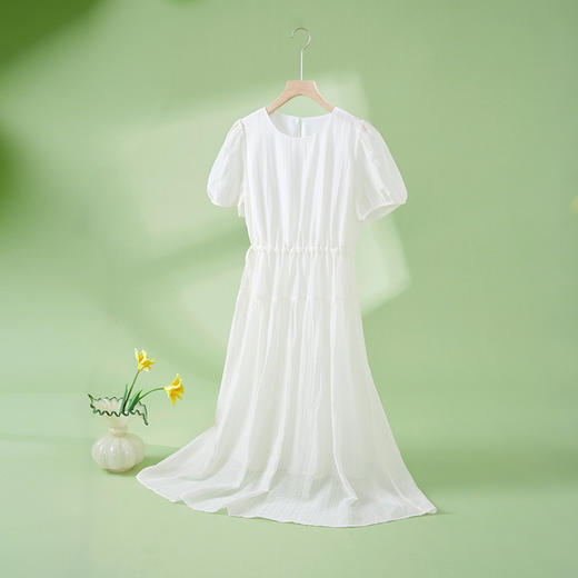 熙世界法式白色连衣裙女高级感气质收腰莱赛尔天丝长裙子夏季新款 商品图2