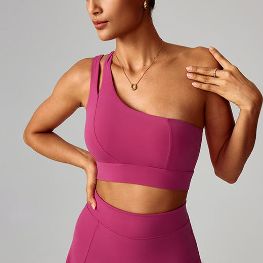 跃牌【轻匀系列】裸感斜单肩美背瑜伽文胸弹力速干运动内衣跑步健身背心女WX635 商品图1
