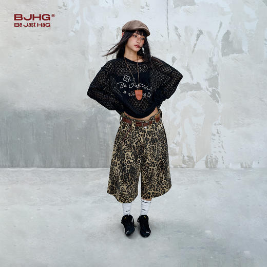 BJHG不计后果豹纹短裤男夏季2025新款美式复古宽松休闲情侣七分裤 商品图1