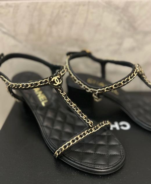 香奶奶新款链条小羊皮方跟凉鞋 商品图5