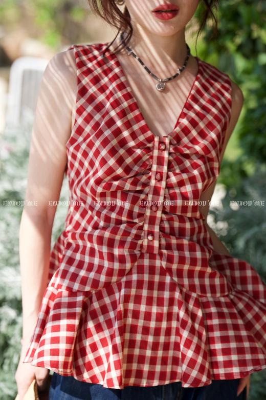 【门店同款】ENJOY夏季“夏日番情”甜美红格上衣 162796515 商品图1