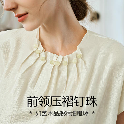 OLrain欧芮儿法式杏色雪纺衫女夏季2025年新款褶皱设计感百搭上衣 商品图2