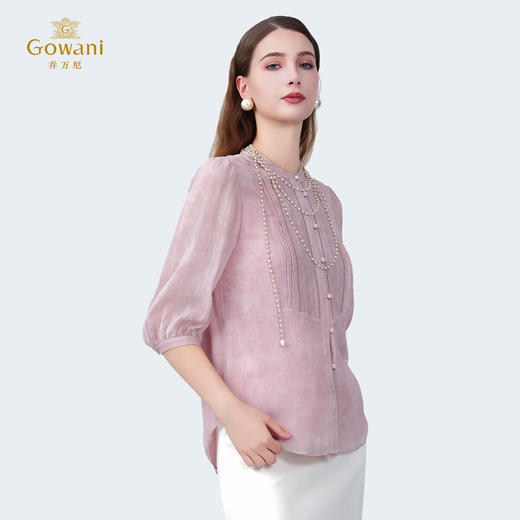 乔万尼新品真丝100%立领轻盈通勤百搭拼接衬衫ED2C428 商品图1