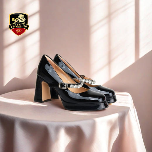 豪麟名鞋迪嘉女鞋玛丽珍鞋牛移膜革DJELA51WP016黑色 商品图1