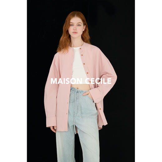 MAISON CECILE三色/彩色扣子弧形袖圆领简约基础款廓形衬衫 商品图1