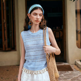 OLrain欧芮儿度假风圆领镂空套头针织衫夏季2025新款小众气质上衣