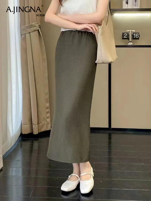 【温润素雅】阿菁娜优雅新中式醋酸松紧腰半身裙F30X213008 商品图3