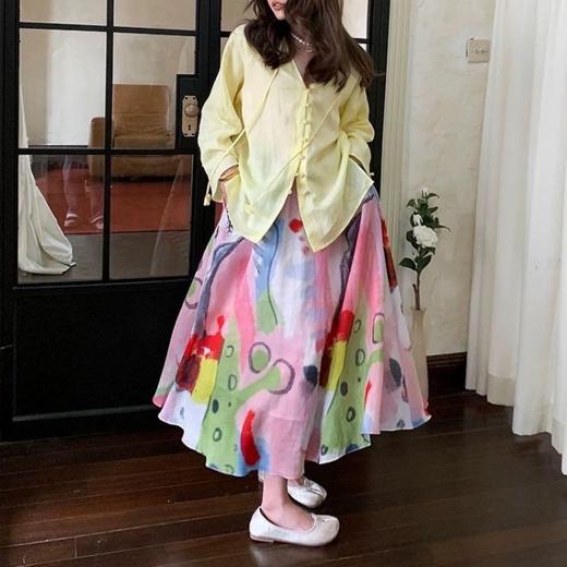 （小眠专属）夏日油画天丝亚麻半身裙C1225048（下单3-7天发货） 商品图4