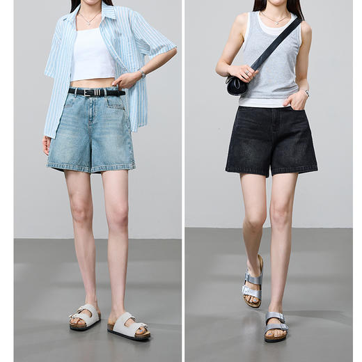 【小开叉四分牛仔短裤】逸阳夏新款青春活力A字版遮肉显瘦裤子1090 商品图5