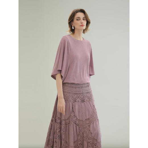 COCOBELLA法式蝙蝠袖针织衫女低调细闪亮丝提花罩衫TS0069-3 商品图1