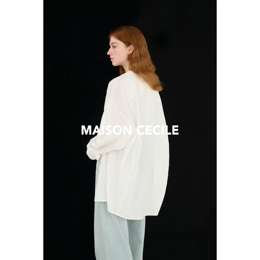 MAISON CECILE三色/彩色扣子弧形袖圆领简约基础款廓形衬衫 商品图4