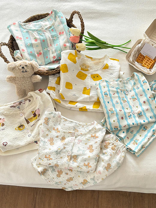 【萌宝夏日居家服🌈】清凉舒适的卡通云朵睡衣套装💖 宝宝爱穿，妈妈放心！儿童夏季家居服套装 女童卡通云朵棉睡衣 男宝宝短袖短裤印花空调服 商品图0