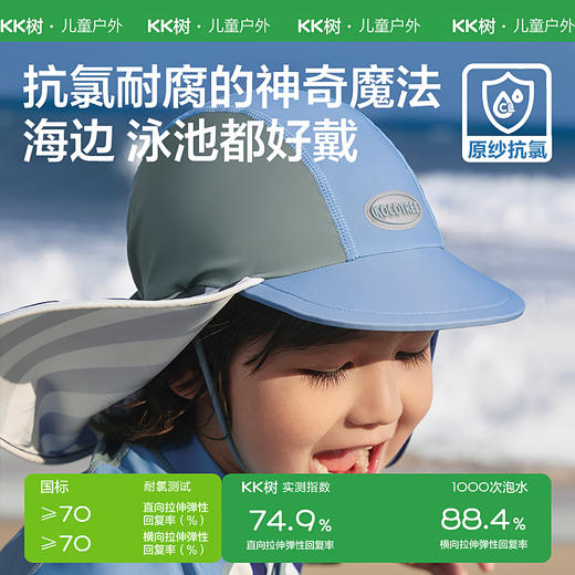 KK树儿童防晒泳帽A类UPF50+速干男女童沙滩护颈帽宝宝披肩鸭舌帽伦敦海港条纹泳帽 商品图3