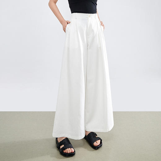 【五折购】熙世界莱赛尔白色阔腿裙裤女夏季薄款通勤高腰宽松a字天丝休闲裤 商品图3