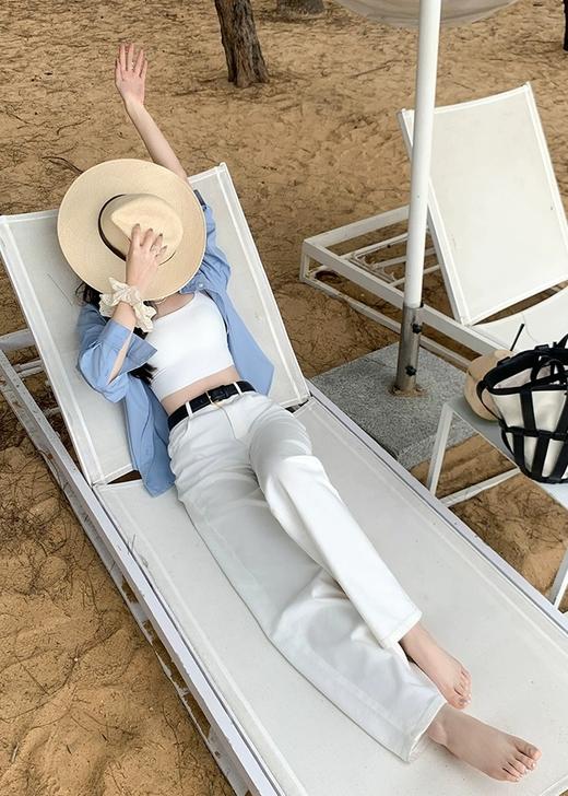 极薄夏日软糯Q弹侧缝高腰阔 腿直筒老钱白牛仔裤 商品图9