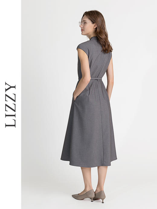LIZZY早秋优雅名媛气质经典通勤收腰大摆连衣裙配腰带8144 商品图3