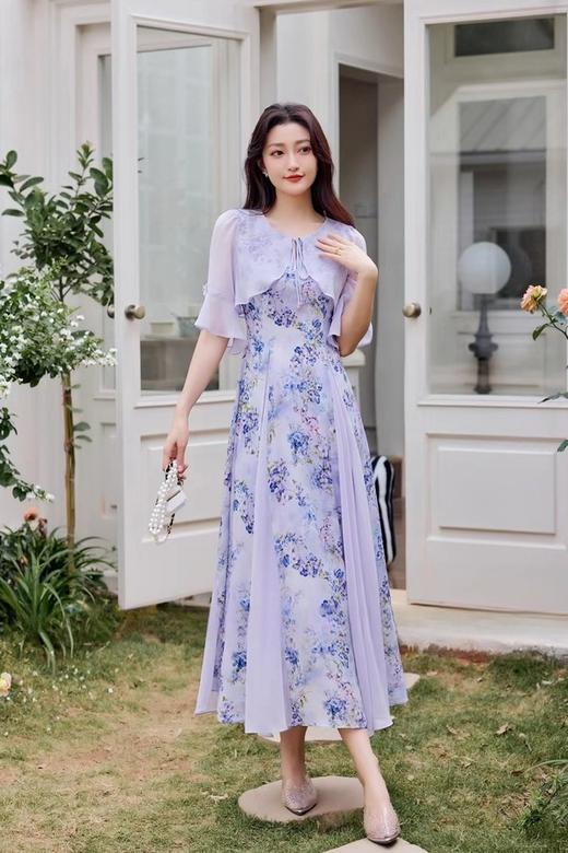 Le Malene 浪漫紫色花朵印花连衣裙 20291 商品图1