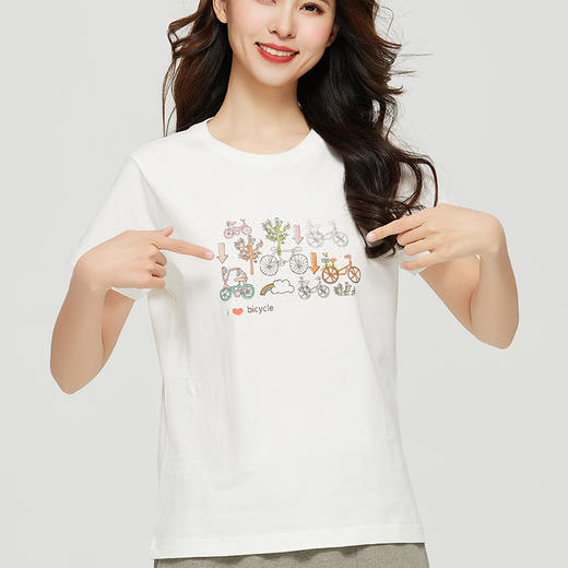 有机纯棉情侣T恤 手绘插画图案低碳出行100%棉短袖 男女半袖 商品图3