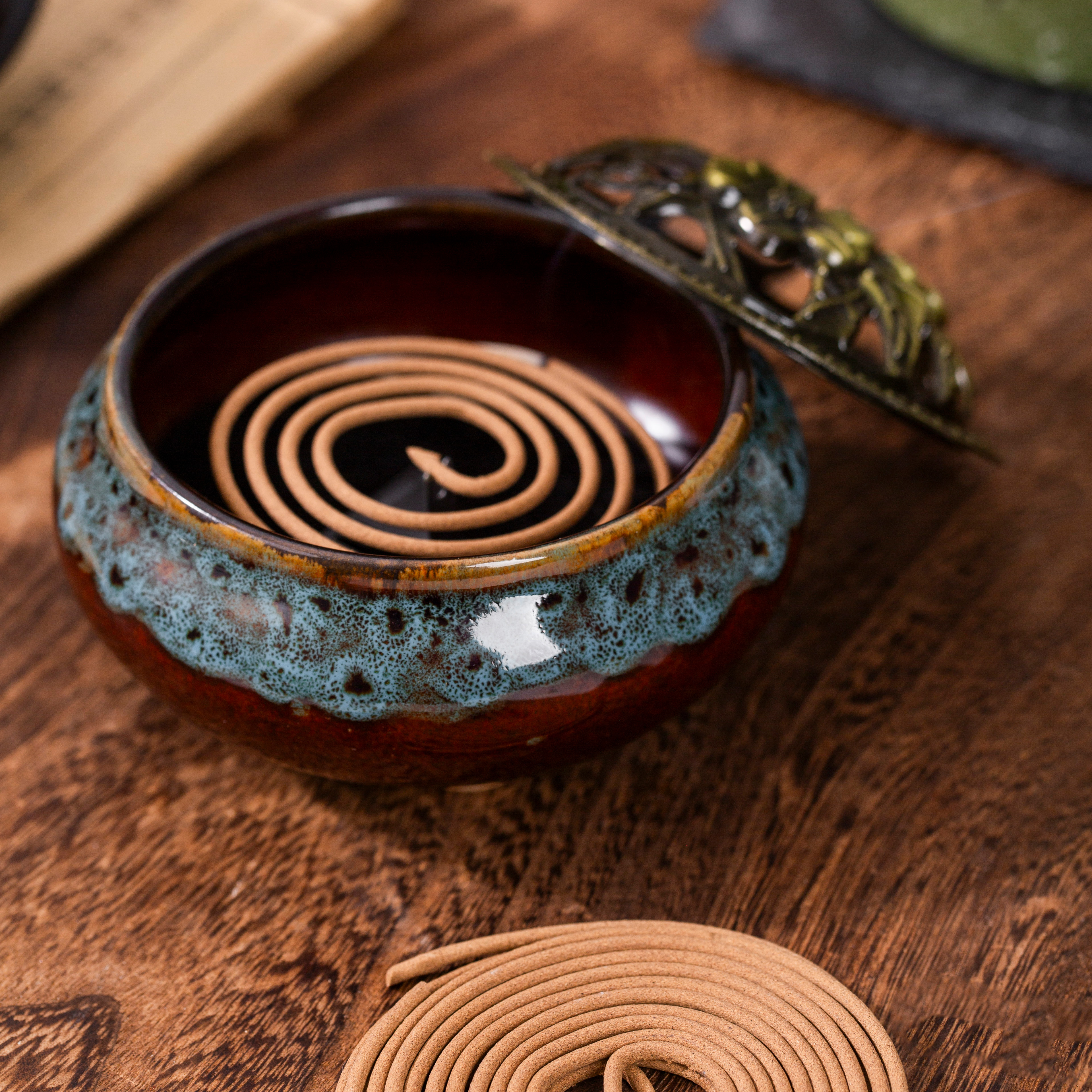 【超值3盒装】送香炉+再送精油 | 润百艾陈艾盘香 驱蚊 净化空气 家中必备 艾草/沉香/檀香3款香型可选（香炉、精油款式随机发）