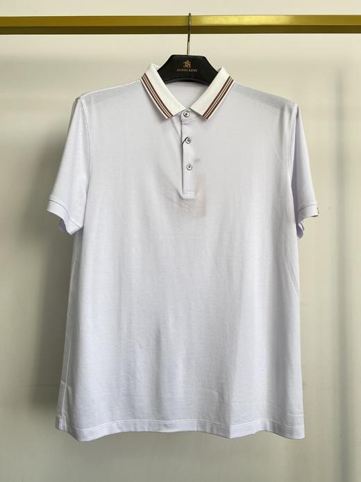 占姆士桑蚕丝短袖t恤男士夏季新款宽松休闲翻领polo衫半袖男  白色 商品图1