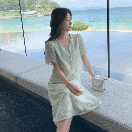 奢姿大码女装夏季波西米亚V领两件套胖妹妹假口袋时尚套装9952922062 商品图2