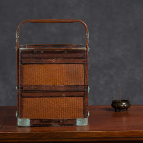 清	竹编暗八仙福字纹双层提盒