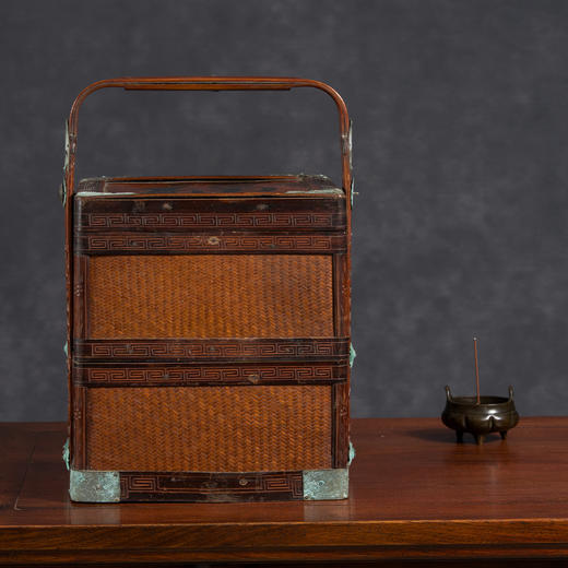 清	竹编暗八仙福字纹双层提盒 商品图0