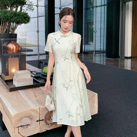 奢姿大码女装2025夏季气质立领拼接连衣裙胖妹妹改良旗袍时尚裙子9952853275 商品图1