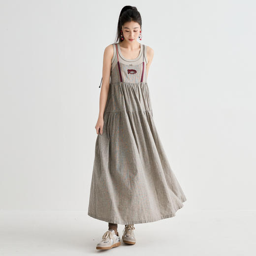 谜底连衣裙无袖女2025夏季新品复古风度假吊带裙A型长裙252ML0636 商品图3