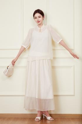 ANSUABEL 米色肌理感衬衣半裙套装 20307