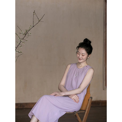 牧衣游原创 60支纯棉手绣无袖背心连衣裙女 紫霞【不支持会员折】 商品图2