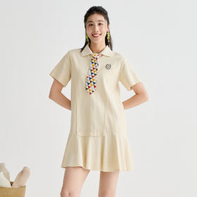 谜底连衣裙短袖女2025夏季新品休闲POLO领合身H型短裙252ML0519