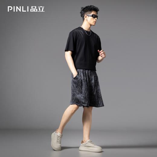 PINLI品立2025春夏新款男士圆领抓痕烫钻短袖T恤潮牌百搭半袖上衣BG252111010 商品图1