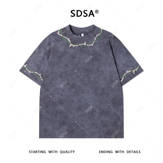 T3594夏季高级感新款男士街头嘻哈领口刺绣荆棘圆领短袖T恤百搭上衣 商品图1