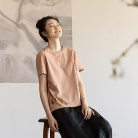 牧衣游原创 印花棉质T恤女夏轻薄舒适柔软质朴宽松百搭短袖 清饮