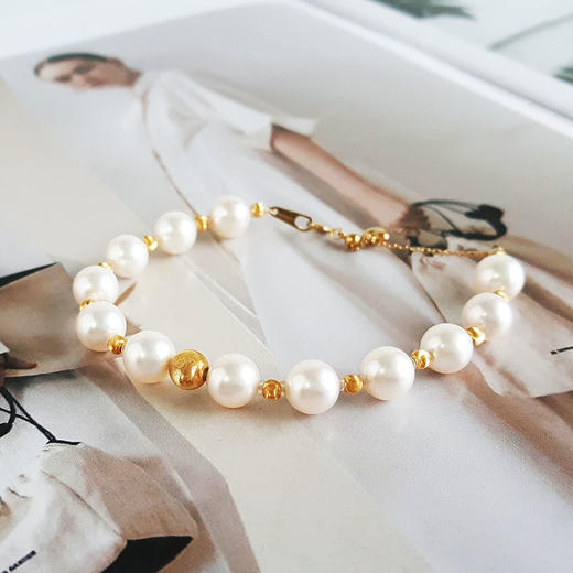 【天然正品】AU750黄金镶天然约8.0MM强晕彩近无暇正圆Akoya天女海水珍珠手链18CM（长度可调节）女士现售价：5880！290525XY23 商品图3